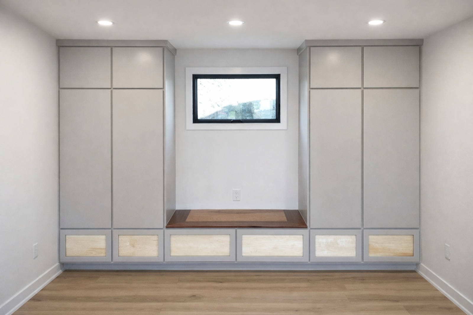 Custom mudroom with bench and cubbies in Marblehead