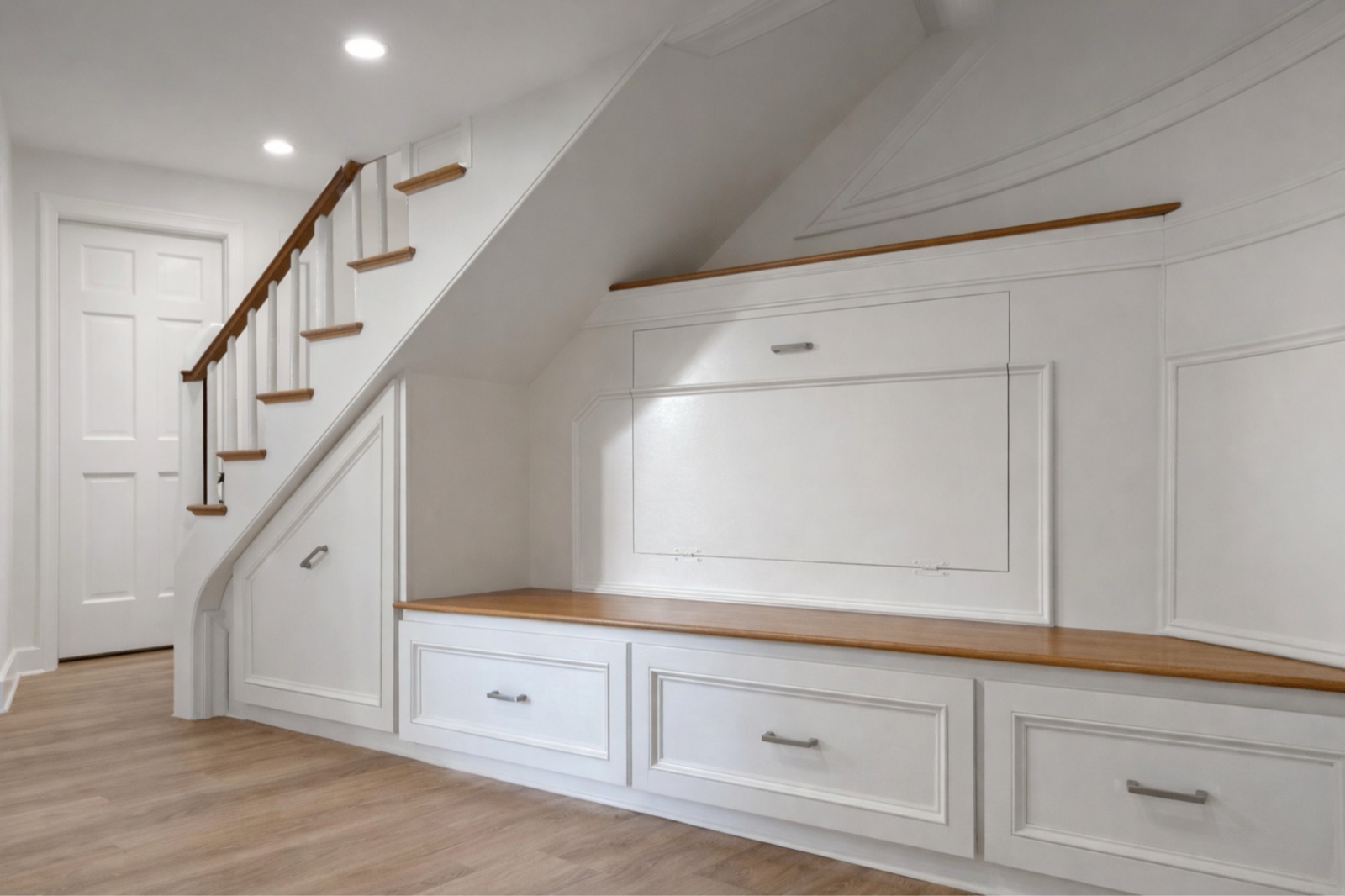 Hidden coat closet built into paneling in Salem